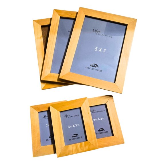 Uniek Six Wood Picture Photo Frame by Life's Collections 5" X 7" & 2.5" X 3.5" - Picture 1 of 3